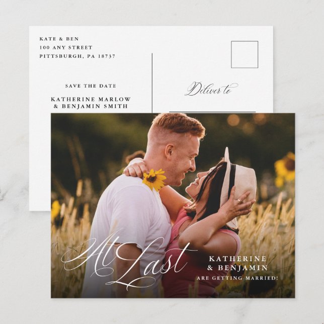 At Last Elegant Photo Save the Date Postcard (Front/Back)