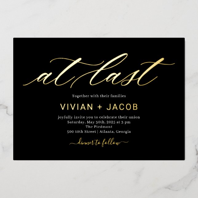 At Last Foil Editable Colour Wedding Invitation (Front)