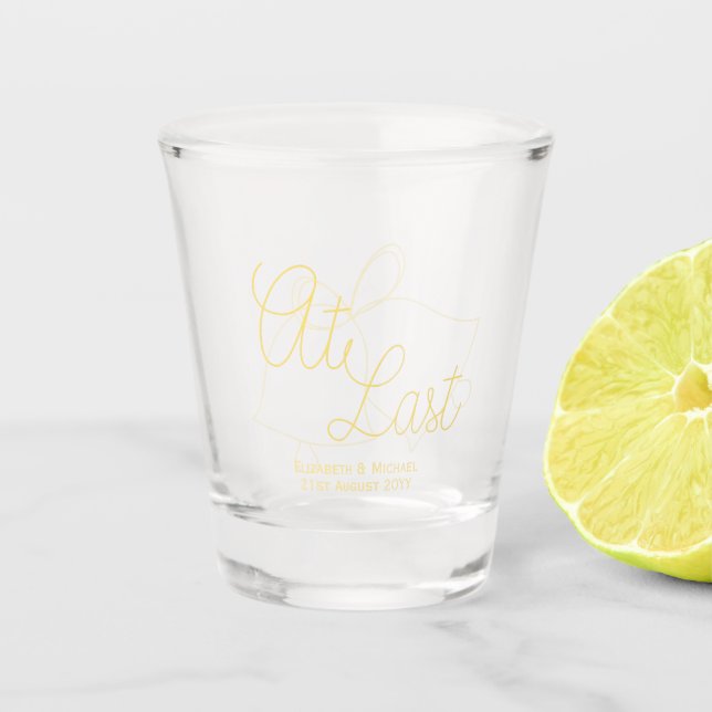 At Last Gold Wedding Favour Personalized Gift Shot Glass (Front)