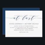 At Last Navy Blue Minimalist Script Wedding Invitation<br><div class="desc">At last! Invite family and friends to your wedding with this customizable wedding invitation. It features the quote "At Last" in a minimalist script and classic typography for other details. Personalize this minimalist wedding invitation by adding your details. This navy blue wedding invitation is perfect for any wedding season or...</div>