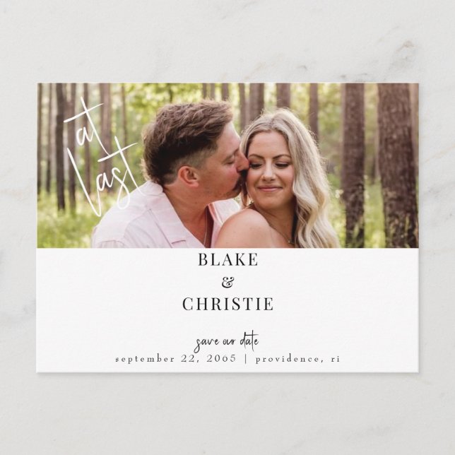  At Last Photo Wedding Save The Date Postcard (Front)