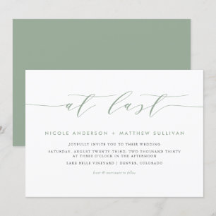 At Last Sage Green Minimalist Script Wedding Invitation