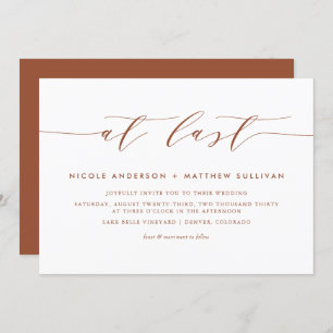At Last Terracotta Minimalist Script Wedding Invitation
