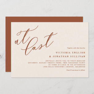 At Last Terracotta Modern Calligraphy Wedding Invitation