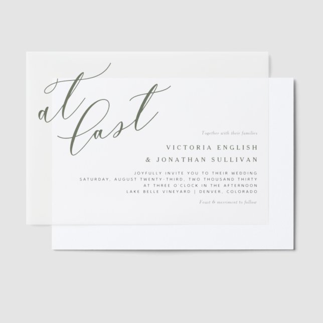 At Last Terracotta Modern Calligraphy Wedding Vellum Invitations (Offset)