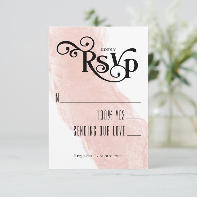 At Last Watercolor Typography Wedding RSVP Card (Standing Front)