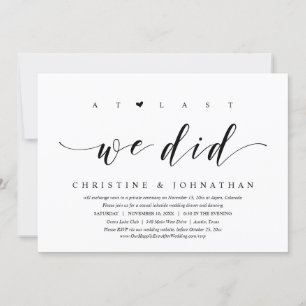 At Last, We Did, Wedding Elopement Dinner Party Invitation