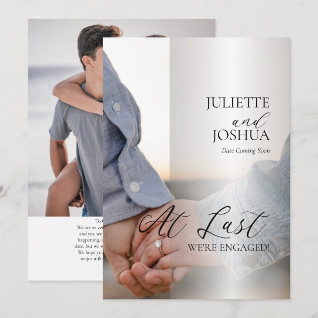 At Last We're Engaged 2 Photo Engagement Announcement (Front/Back)