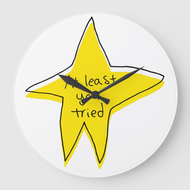 At Least You Tried - Yellow Star Large Clock (Front)