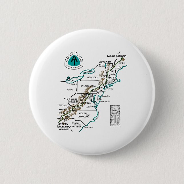 At Logo Appalachian Trail Hiking Map  2 Inch Round Button (Front)
