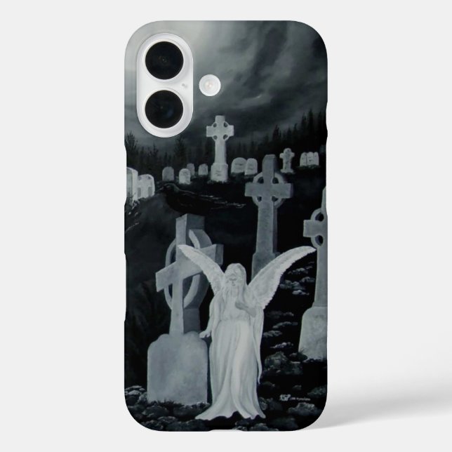 At night on the cemetery - Angel with Crow Case-Mate iPhone Case (Back)