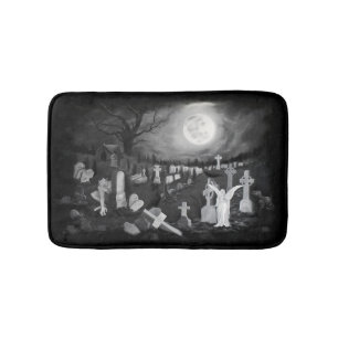 At night on the cemetery - Angel with Devil Bath Mat