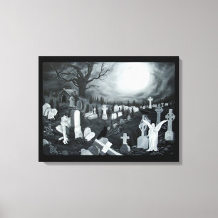 At night on the cemetery - Angel with Devil Canvas Print