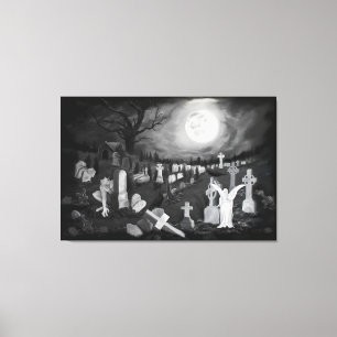 At night on the cemetery - Angel with Devil Canvas Print