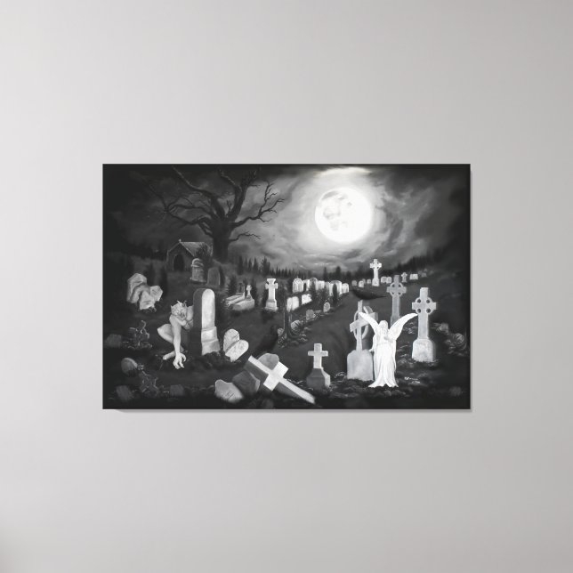 At night on the cemetery - Angel with Devil Canvas Print (Front)
