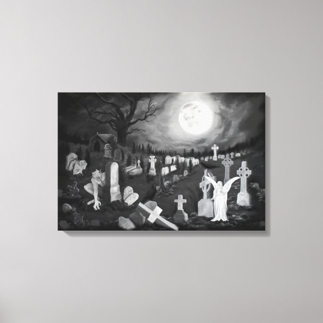 At night on the cemetery - Angel with Devil Canvas Print (Front)