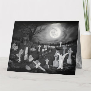 At night on the cemetery - Angel with Devil Card