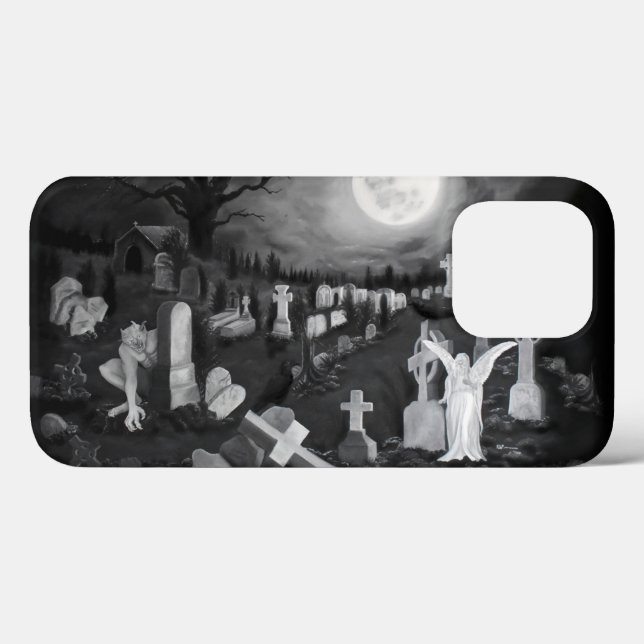 At night on the cemetery - Angel with Devil Case-Mate iPhone Case (Back (Horizontal))