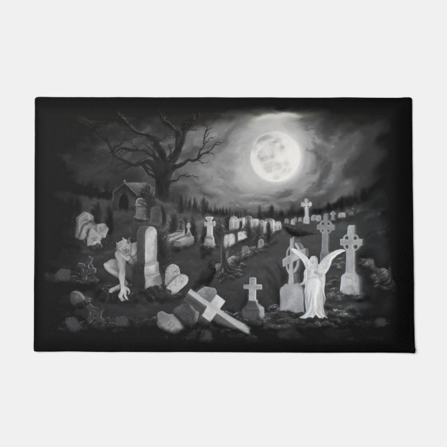 At night on the cemetery - Angel with Devil Doormat (Front)