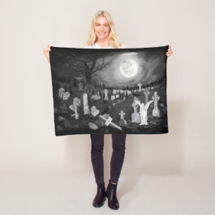 At night on the cemetery - Angel with Devil Fleece Blanket
