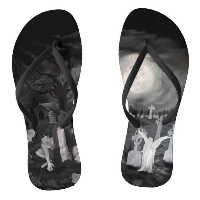 At night on the cemetery - Angel with Devil Flip Flops (Footbed)