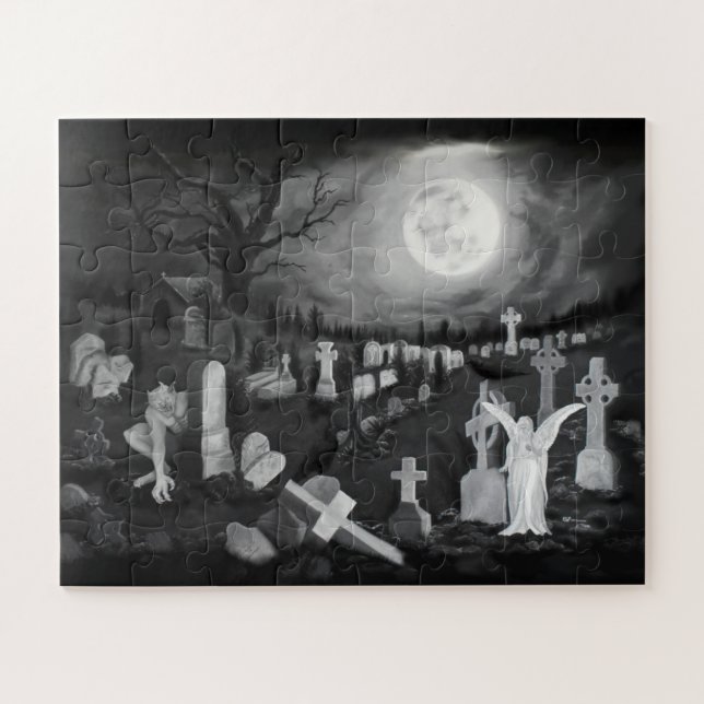 At night on the cemetery - Angel with Devil Jigsaw Puzzle (Horizontal)