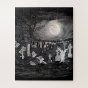 At night on the cemetery - Angel with Devil Jigsaw Puzzle