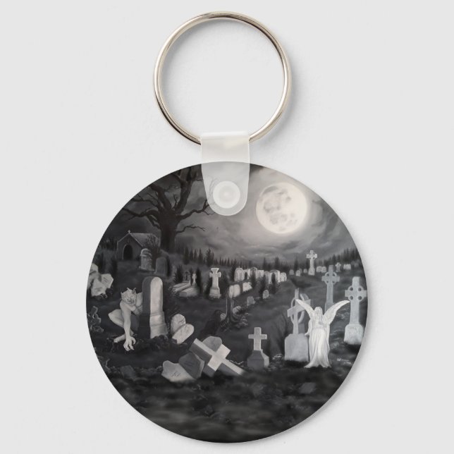 At night on the cemetery - Angel with Devil Keychain (Front)