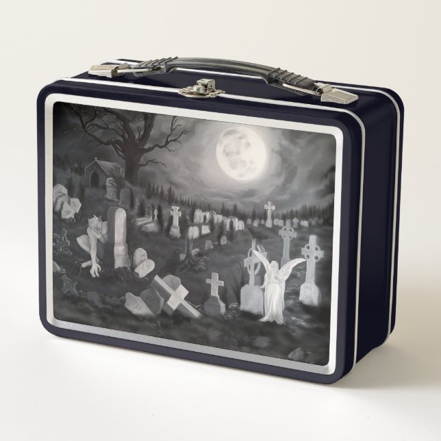 At night on the cemetery - Angel with Devil Metal Lunch Box (Front)