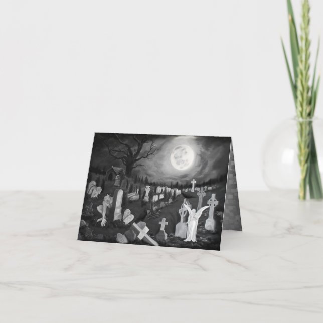 At night on the cemetery - Angel with Devil Note Card (Front)