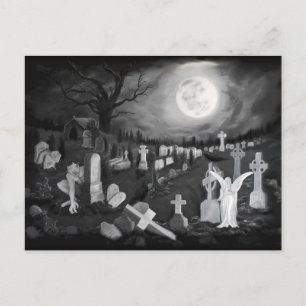 At night on the cemetery - Angel with Devil Postcard