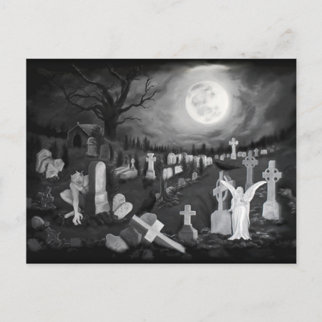 At night on the cemetery - Angel with Devil Postcard (Front)