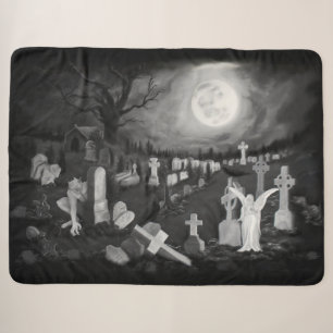 At night on the cemetery - Angel with Devil Sherpa Blanket