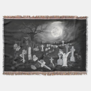 At night on the cemetery - Angel with Devil Throw Blanket