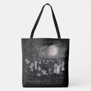 At night on the cemetery - Angel with Devil Tote Bag