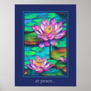 at peace - Beautiful Pink Lotus Flower Scene Poster