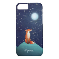at peace ~ Charming Fox Sitting Under a Full Moon
