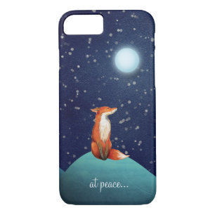at peace ~ Charming Fox Sitting Under a Full Moon Case-Mate iPhone Case
