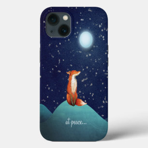 at peace ~ Charming Fox Sitting Under a Full Moon iPhone 13 Case