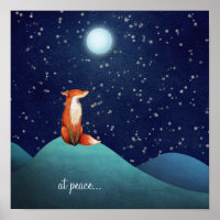 at peace ~ Charming Fox Sitting Under a Full Moon