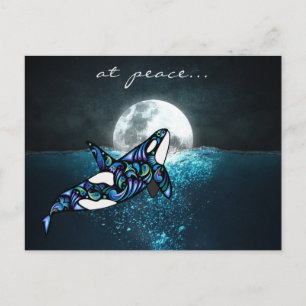 at peace ~ Full Moon Psychedelic Trippy Orca Whale Postcard