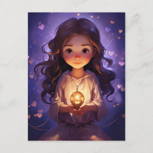 At Peace Pretty Meditating Yoga Girl Purple Hearts Postcard