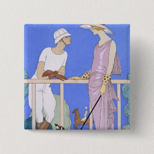 At Polo, 1920-29 (pochoir print) 2 Inch Square Button