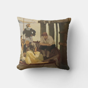 At Queen's Ferry by NC Wyeth, Vintage Pirates Throw Pillow