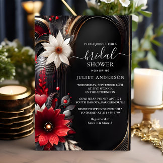 At Ruby Claret White Heart Red Black Bridal Shower Invitation