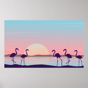 At sunrise flamingo scenery silhouettesflamingo, i poster