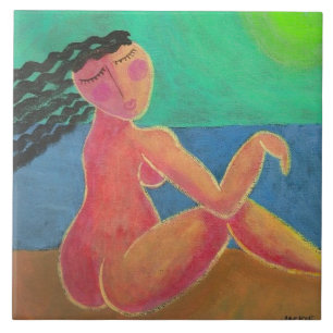 At the Beach Abstract Portrait of a Woman Tile