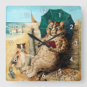 At The Beach, Louis Wain Square Wall Clock