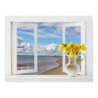 At the Beach -- Open Window View with Daffodils