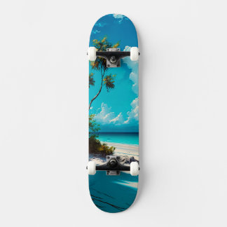 At the Beach - White sand and Blue Sky Skateboard